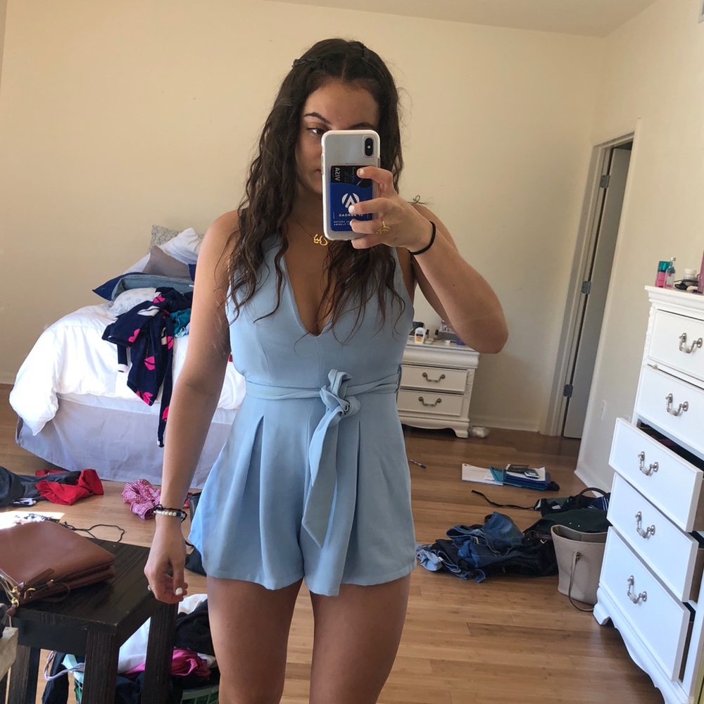 Baby Blue strappy & open back summer romper